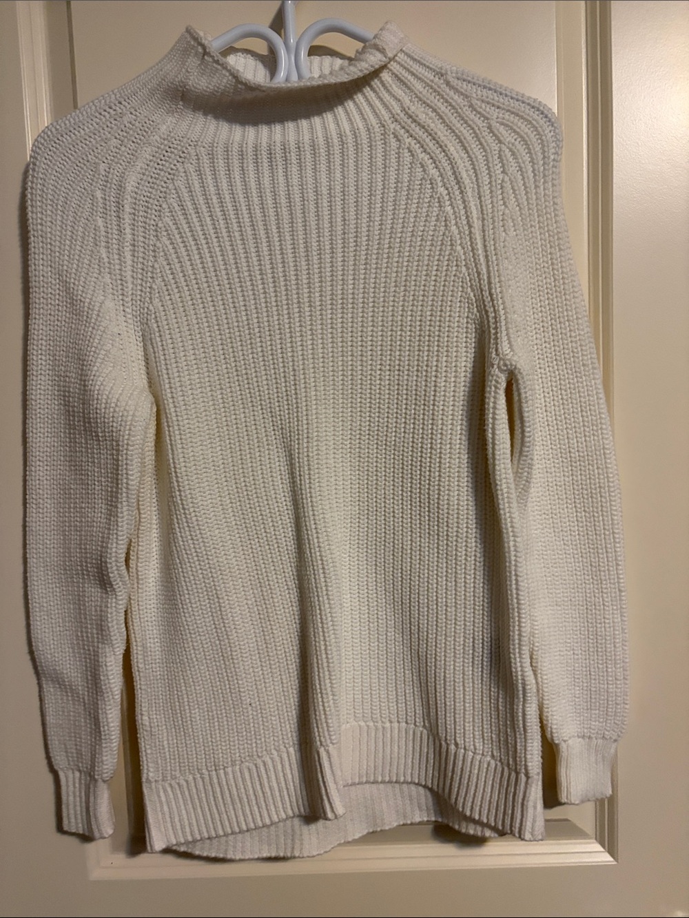Cream Mock Neck Ribbed Knit Sweater